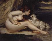 Gustave Courbet Nude Woman with Dog Germany oil painting artist